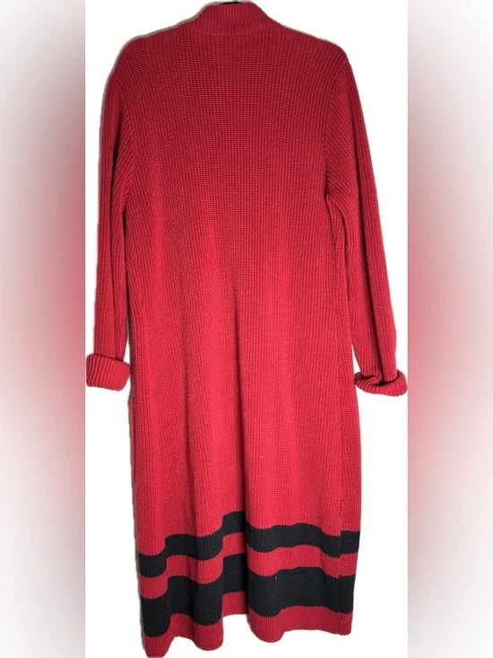 Vintage Lauren Ralph Lauren Red Long Knit Duster Sweater Minimalist - Picture 3 of 5